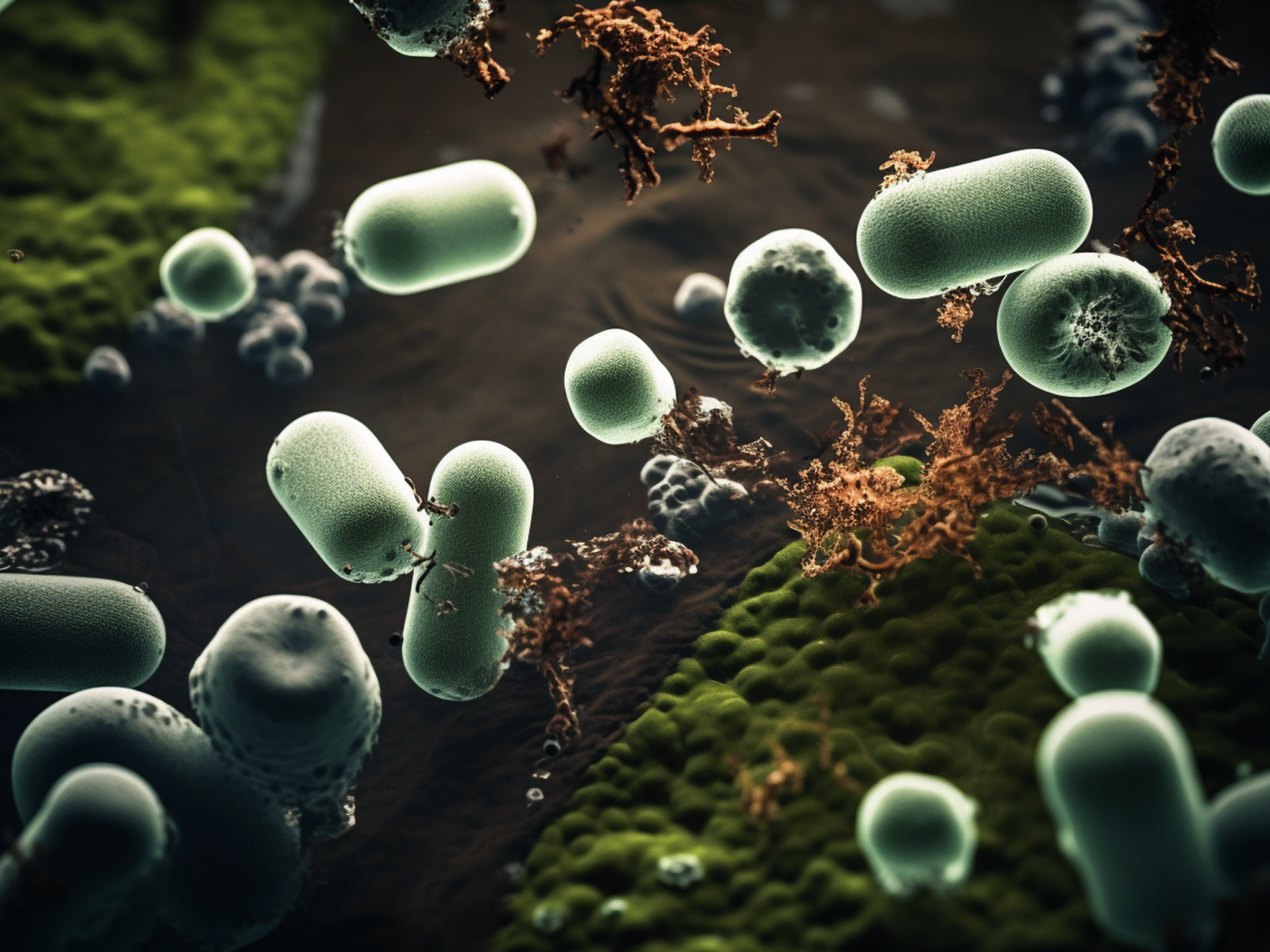An image of bacteria breaking down organic matter